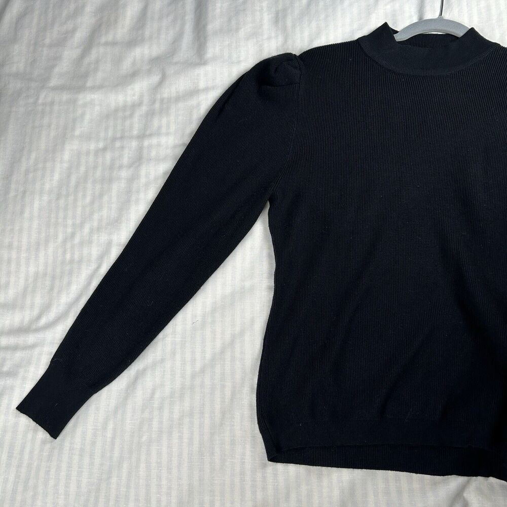 Cielo Woman’s Sz XL Mock Neck Puff Sleeve Sweater True Black Preppy Office Basic